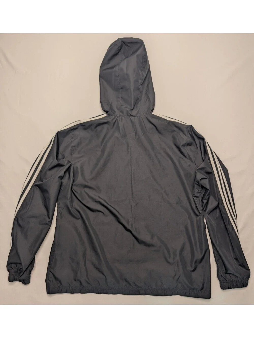 VTG 2006 adidas Hooded Full Zip Windbreaker Jacket Black 3 Stripes Y2K Sz XL